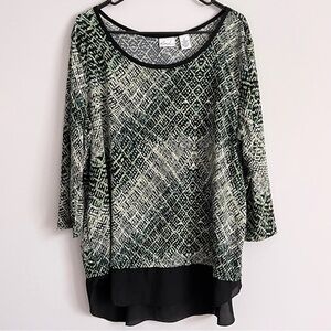 Kim Rogers Green and Black Snake Print Half Sleeve High Low Blouse